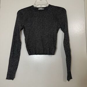 A.L.C. crew neck ribbed silver shimmer long sleeve merino wool top size XS